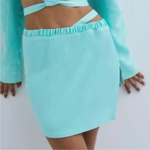NWT For Love and Lemons Marie Asymmetrical Strap Mint Mini Skirt - Picture 1 of 9